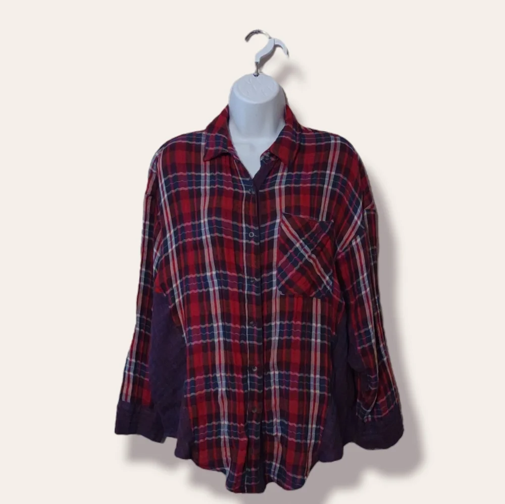 Free People One of the Guys Mixed Plaid Shirt
